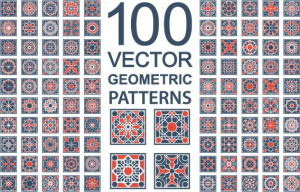 وکتور صد تا طرح کاشی کاری قرمز و آبی